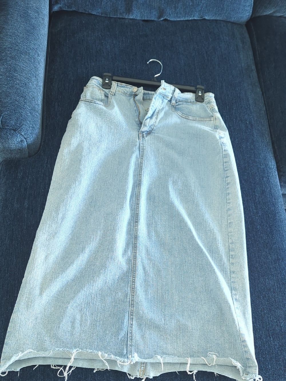 Light Wash Denim Midi Skirt - Women's Jean Maxi Skirt